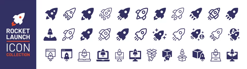 Foto op Canvas Rocket launch icon collection. Startup symbol vector illustration. © Icons-Studio
