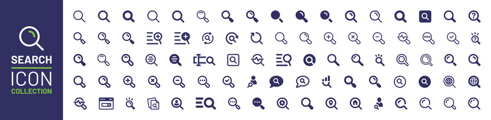 Search icon collection. Magnifying glass icon set vector illustration. - obrazy, fototapety, plakaty