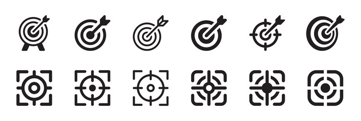 Target icon set. Goal, aim, focus icon collection isolated on white background.