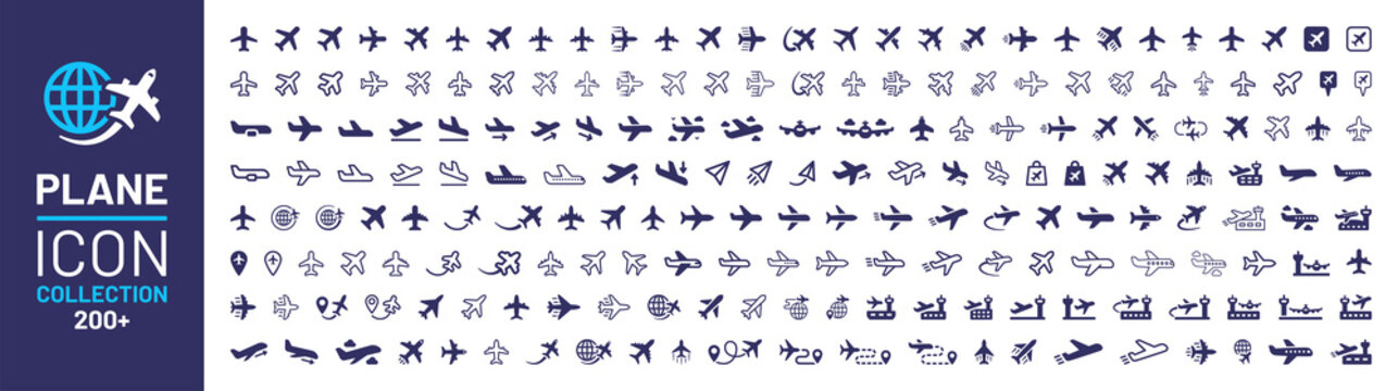 Plane icon collection. Airplane icon vector. Flight transport symbol. Travel concept.