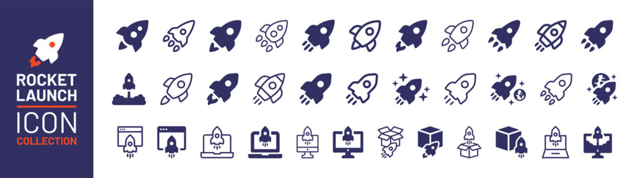 Rocket launch icon collection. Startup symbol vector illustration.