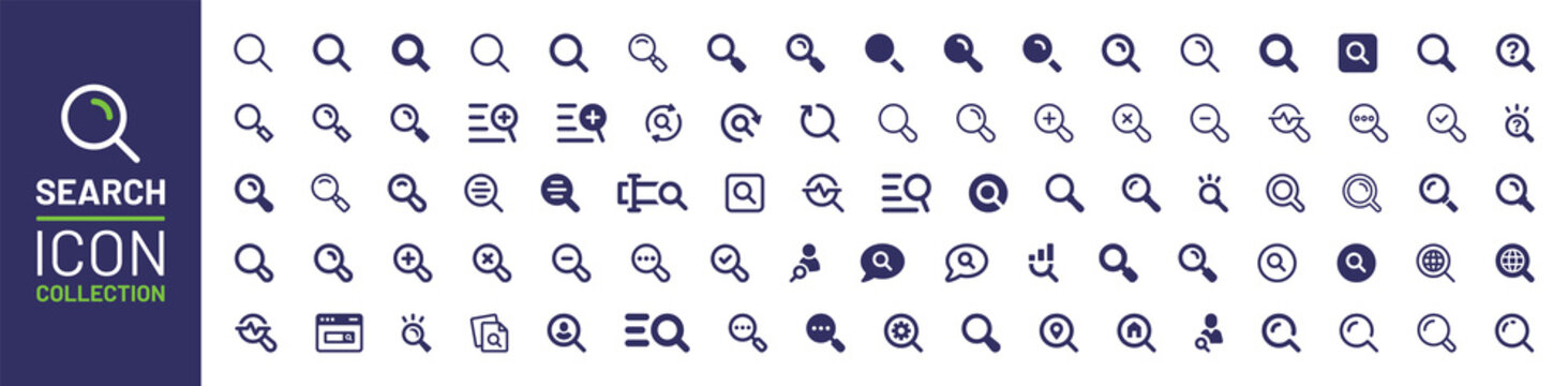 Search icon collection. Magnifying glass icon set vector illustration.