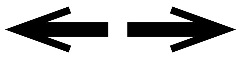 Left and right arrow, pointer, cursor in opposite direction. Intersection, navigation, forward-backward arrow element
