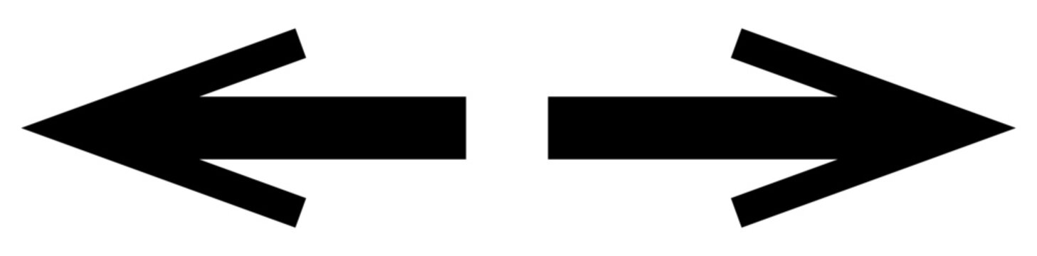 Left and right arrow, pointer, cursor in opposite direction. Intersection, navigation, forward-backward arrow element