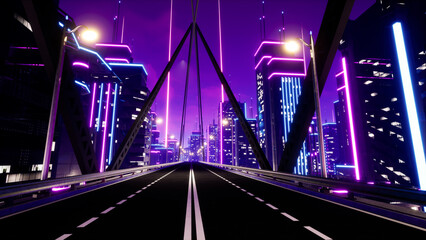 Highway in metaverse city, 3d render
