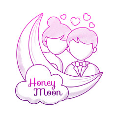 Honeymoon illustration with hand drawn outline doodle style