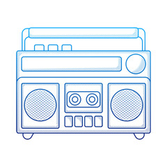 Vintage Radio Cassette illustration with hand drawn outline doodle style