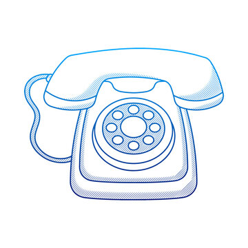 Vintage telephone illustration with hand drawn outline doodle style