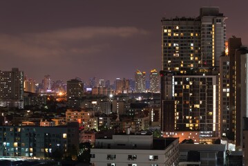 Night cityscape of modern capital Bangkok city, Thailand. Building, architecture and city concept.