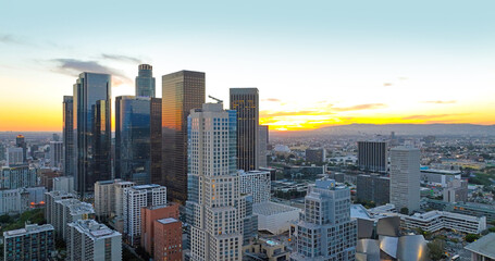 Los Angels downtown skyline, panoramic city skyscrapers. LA background. Los Angeles city center.