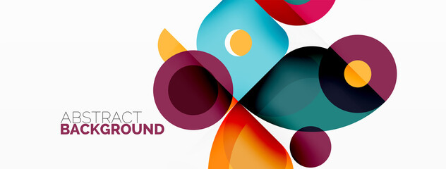Colorful round shapes, circles and triangles background. Minimal geometric template for wallpaper, banner, presentation
