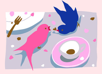 two birds on cafe table