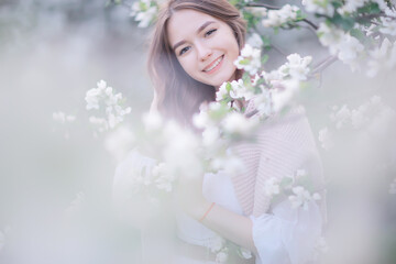 Fototapeta premium flowers garden girl trees mood happiness, asia tourism, bloom traditional seasonal background april