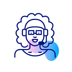 Smiling young woman in headset working as a telemarketing manager. Pixel perfect, editable stroke, fun geometric icon