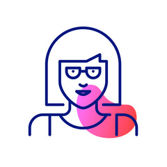 Young woman wearing glasses. Pixel perfect, editable stroke icon