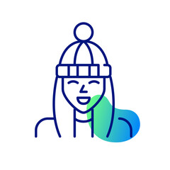 Happy young girl wearing a beanie knitted cap. Pixel perfect, editable stroke icon