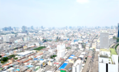 blurred view of cityscape of Bangkok, Thailand. city view from above. abstract blur bangkok city for background. intentionally blurred post production for bokeh effect.