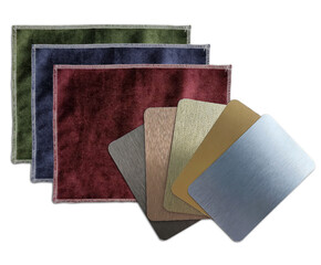 group of luxury interior material including gold, silver, copper, bronze, nickel silver metallic...