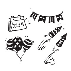 hand drawn doodle 4th july symbol for independence day illustration icon