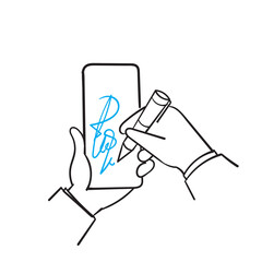 hand drawn doodle write signature on mobile illustration symbol for digital signature icon