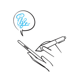 hand drawn doodle write signature on mobile illustration symbol for digital signature icon