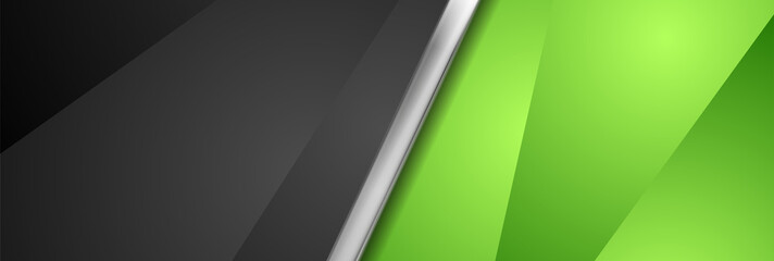 Black and green abstract corporate background with metallic stripe. Vector banner design
