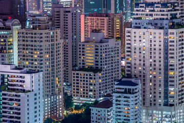 Fototapeta na wymiar Night cityscape of modern capital Bangkok city, Thailand. Building, architecture and city concept.
