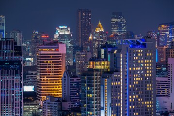 Night cityscape of modern capital Bangkok city, Thailand. Building, architecture and city concept.