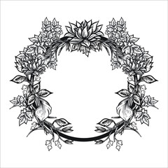 Floral wreath with tree leaves. Hand drawn illustration converted to vector