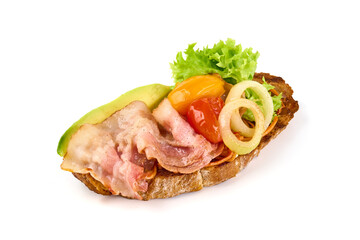 Crostini with various toppings, isolated on white background. High resolution image.