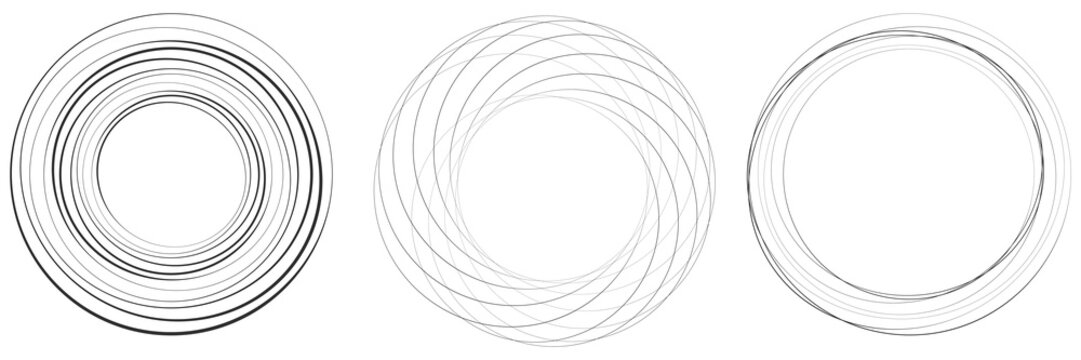 Random circles with hand drawn, free hand drawing effect. Concentric circles, rings shape
