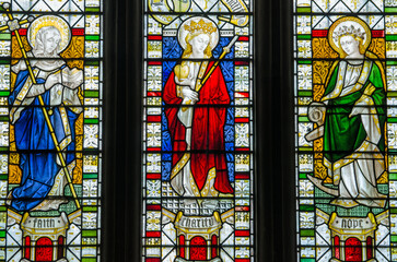 Theological Virtues Faith, Hope and Charity Stained Glass Window - 495190585