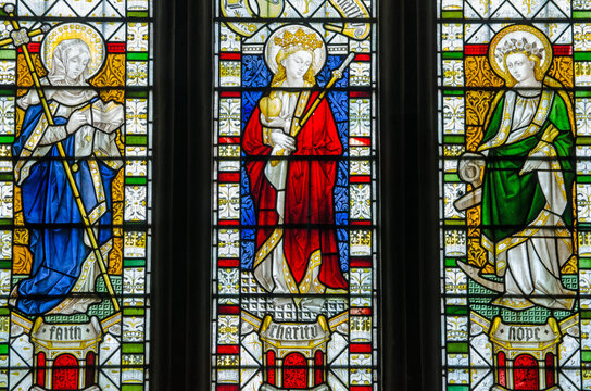 Theological Virtues Faith, Hope and Charity Stained Glass Window