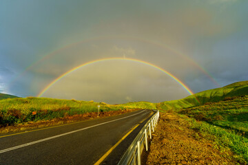 Double rainbow, on the slopes of the Golan Heights - obrazy, fototapety, plakaty