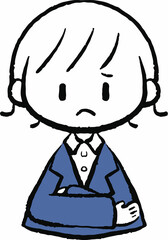 何かに困ってイライラするスーツ姿の女性のイラスト