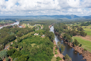Drone aerial photograph of flood erosion in the Grose River in Australia