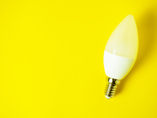 LED light bulbs on yellow background. Energy saving and environmentally friendly light bulbs.