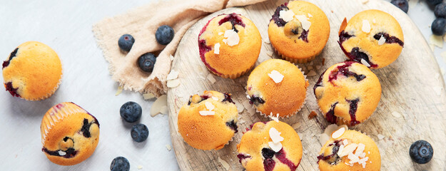Freshly baked blueberry muffins.