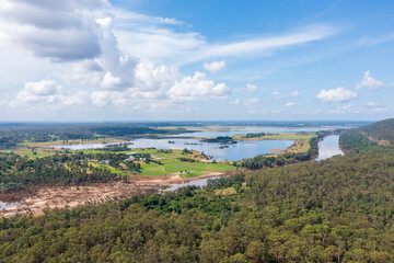 Fototapeta na wymiar Drone aerial photograph of flooding in the Cumberland Plain in the Blue Mountains in Australia.