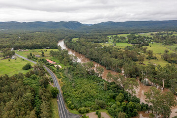 Fototapeta na wymiar Drone aerial photograph of flooding in the Grose River in Australia.