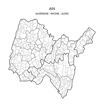 Map of the Geopolitical Subdivisions of The Department De l Ain Including Arrondissements, Cantons and Municipalities as of 2022 - Auvergne Rh&ocirc;ne Alpes - France