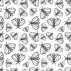 monochrome seamless background with butterflies. Vector illustration 