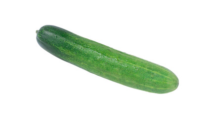 Top view of single green fresh cucumber vegetable isolated on white background with clipping path