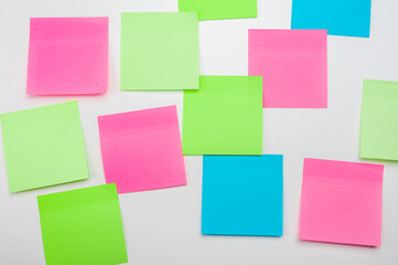 Blank Sticker notes on white background. Mockup sticky Note Paper. Business people meeting and use post it notes to share idea on sticky note.Discussing business, teamwork, brainstorming concept