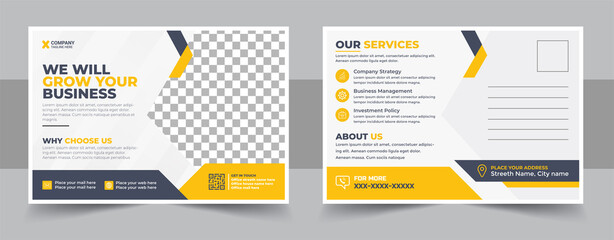 Creative postcard design template. Yellow corporate postcard or Eddm postcard design template