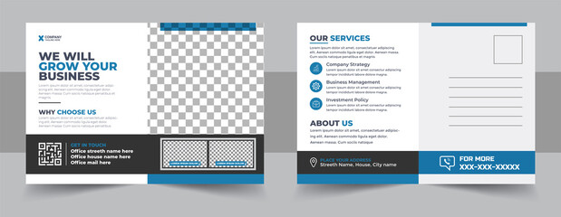 Corporate postcard design template. Blue Corporate business postcard or EDDM postcard design template