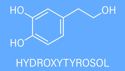 Hydroxytyrosol olive oil antioxidant molecule. Skeletal formula.	