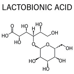 Lactobionic acid (lactobionate) molecule. Commonly used additive in food products, medicinal products and cosmetics. Skeletal formula.