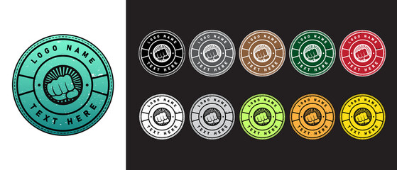 Clenched Fist Logo with color variations. Grunge concept.