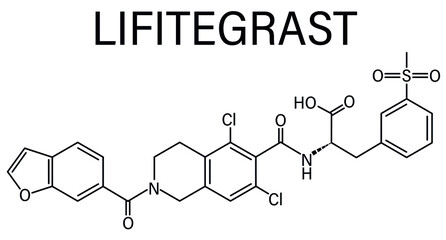 Lifitegrast drug molecule. Used in the treatment of keratoconjunctivitis sicca. Skeletal formula.